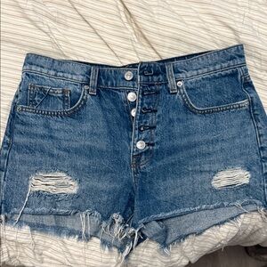 7 For All Mankind Blue Distressed Jean Shorts